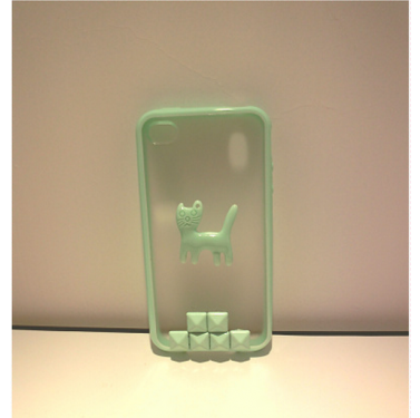 iPhone5シリコンケース　3D　猫　グリーン